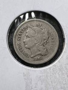 lot 19 image: 1865 US 3 CENT NICKEL