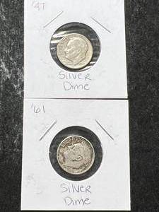 lot 27 image: 2 US ROOSEVELT DIMES 1947 1961