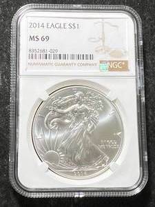 lot 43 image: 2014 AMERICAN SILVER EAGLE NGC MS69