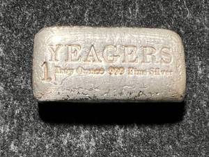 lot 45 image: 1 TROY OZ .999 FINE SILVER YEAGERS BAR