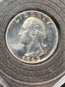 lot 46 image: 1963 US PROOF WASHINGTON QUARTER IN CASE