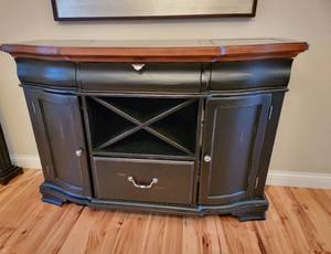 lot 11 image: Black Farmhouse Buffet Cabinet with Granite Insert