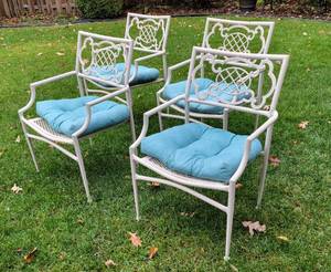 lot 255 image: White Cast Aluminum Patio Chairs  Set of 4