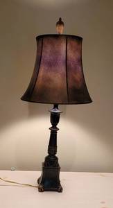 lot 74 image: Footed Base Table Lamp with Faux Leather Shade
