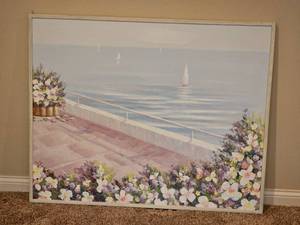 lot 83 image: Santorini Coastal Sailing Scene Vintage Dcor