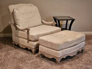 lot 135 image: DR Kincaid Ivory Provincial Armchair Ottoman