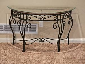 lot 29 image: Crecent Glass Top Console Table