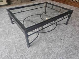 lot 27 image: Contemporary Industrial Framed Glass Cocktail Table with 2nd Wood Top