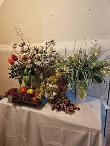 lot 361 image: Faux Silk Flowers & Fruit Grouping