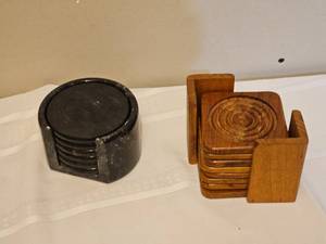 lot 363 image: Counter Coasters, Married Sets (Stone & Wooden)