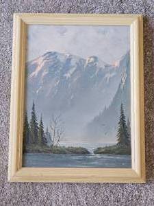 lot 365 image: Misty Rockies Mountain Scape Original Oil - Artist Unknown