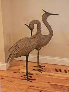 lot 7 image: Metal Preening Crane Statues