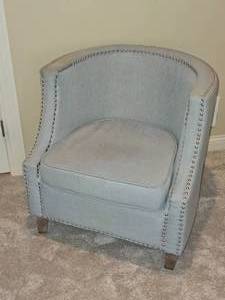 lot 37 image: Contemporary Knocker Accented Barrel Slipper Chair