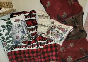 lot 314 image: Cozy Cabin Throw Pillows and Lap Blankets
