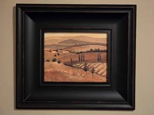 lot 90 image: Framed Tuscany Landscape Print  Distressed Black Frame