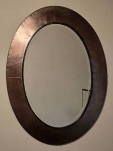 lot 91 image: Large Oval Metal Framed Wall Mirror  28 x 38
