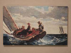lot 94 image: Large Sailing Ship Canvas Wall Art  Boys on Boat