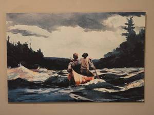 lot 95 image: Large Canoe Rapids Canvas Wall Art  Canoe in the Rapids - Winslow Homer