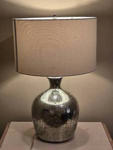 lot 98 image: Mercury Glass Style Table Lamp w Drum Shade