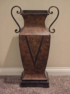 lot 103 image: Tall Decorative Metal Urn Vase  Scroll Handle