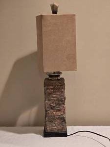 lot 104 image: Rustic Stone Texture Table Lamp  Rectangle Shade