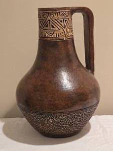 lot 105 image: Large Tribal Motif Ceramic Jug Vase