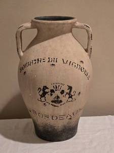 lot 138 image: Pottery Barn French Bordeaux Style Distressed Pottery Jar Vase