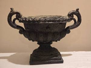 lot 147 image: Aged Plaster Double-Handle Garden Urn Planter