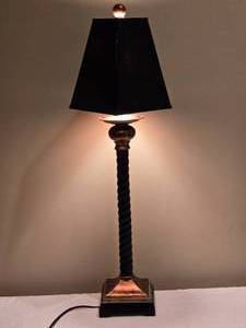 lot 149 image: Vintage Rope Twist Table Lamp with Black Shade  Bronze & Gold Tone