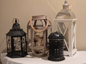 lot 169 image: Rustic Decorative Lantern Assortment  Lot of (4) Mixed Styles
