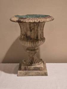 lot 191 image: Classical Aged Urn Resin Pedestal Planter