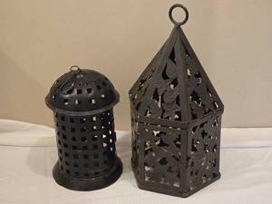 lot 196 image: Pair of Metal Lantern Candle Holders