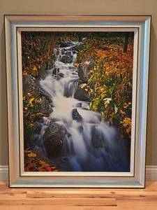 lot 208 image: Custom Framed Canvas Autumn Waterfall Landscape Art Print - Contemporary Nature Decor