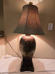 lot 211 image: Embossed Bronze Tone Table Lamp with Textured Shade