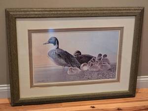 lot 207 image: Signed & Numbered J. Wayne Bystrom Wildlife Art Print  Framed Canada Goose Family