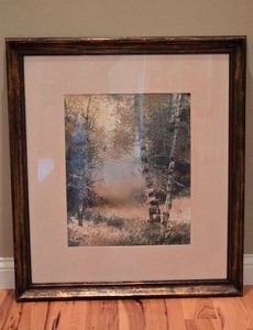 lot 220 image: Framed Birch Grove Landscape Art Print  Neutral Woodland Scene