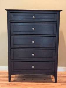 lot 36 image: Aspenhome 5-Drawer Chest Dark Finish Hiboy Dresser