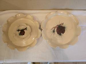 lot 229 image: East Texas Pottery Pinecone Ceramic Serving Trays  (2) Piece Lot