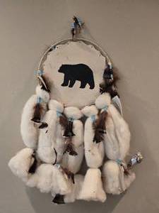 lot 330 image: Bear Silhouette Leather & Fur Dreamcatcher Wall Art