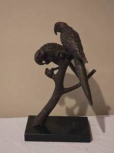 lot 293 image: Bronze Parrot Pair Sculpture on Marble Base