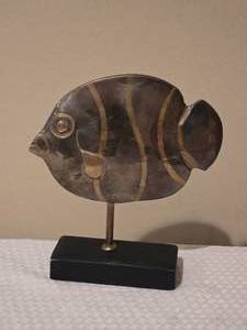 lot 296 image: Metal Fish Sculpture on Black Base