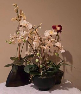 lot 305 image: Set of Orchid Botanical Faux Floral Arrangements (3)