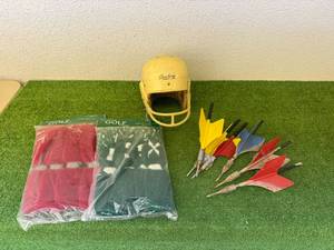 lot 187 image: Vintage Football Helmet, Golf Club Head Covers & Yard Toys