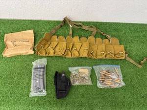 lot 204 image: WW 2 Ammo Belt, Ammo, Holster & Magazine