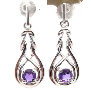 lot 27 image: Round Natural Amethyst Love Knot Infinity Symbol Dangle Earrings VIDEO