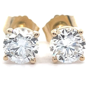 lot 16 image: Classic 1 Carat Diamond Round Solitaire Stud Earrings in 14k Yellow Gold VIDEO