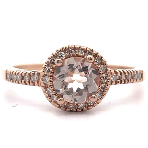 lot 15 image: Natural Diamond & Morganite PavHalo Ring in 14k Rose Gold w Report VIDEO
