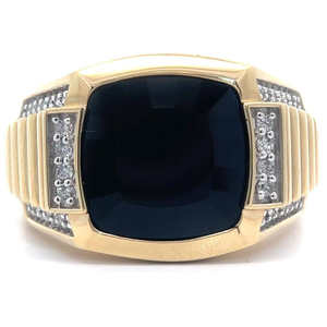 lot 14 image: Mens 0.25 Carat Natural Diamond & Faceted Onyx Ring in Yellow Gold Retail $3,495 VIDEO