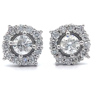 lot 13 image: NEW 0.75 Carat Natural Diamond PavHalo Wreath Stud Earrings in White Gold Retail $1,645 VIDEO