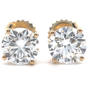 lot 12 image: 3 Carat Diamond Round Solitaire Stud Earrings in 14k Gold w EGL Certification VIDEO